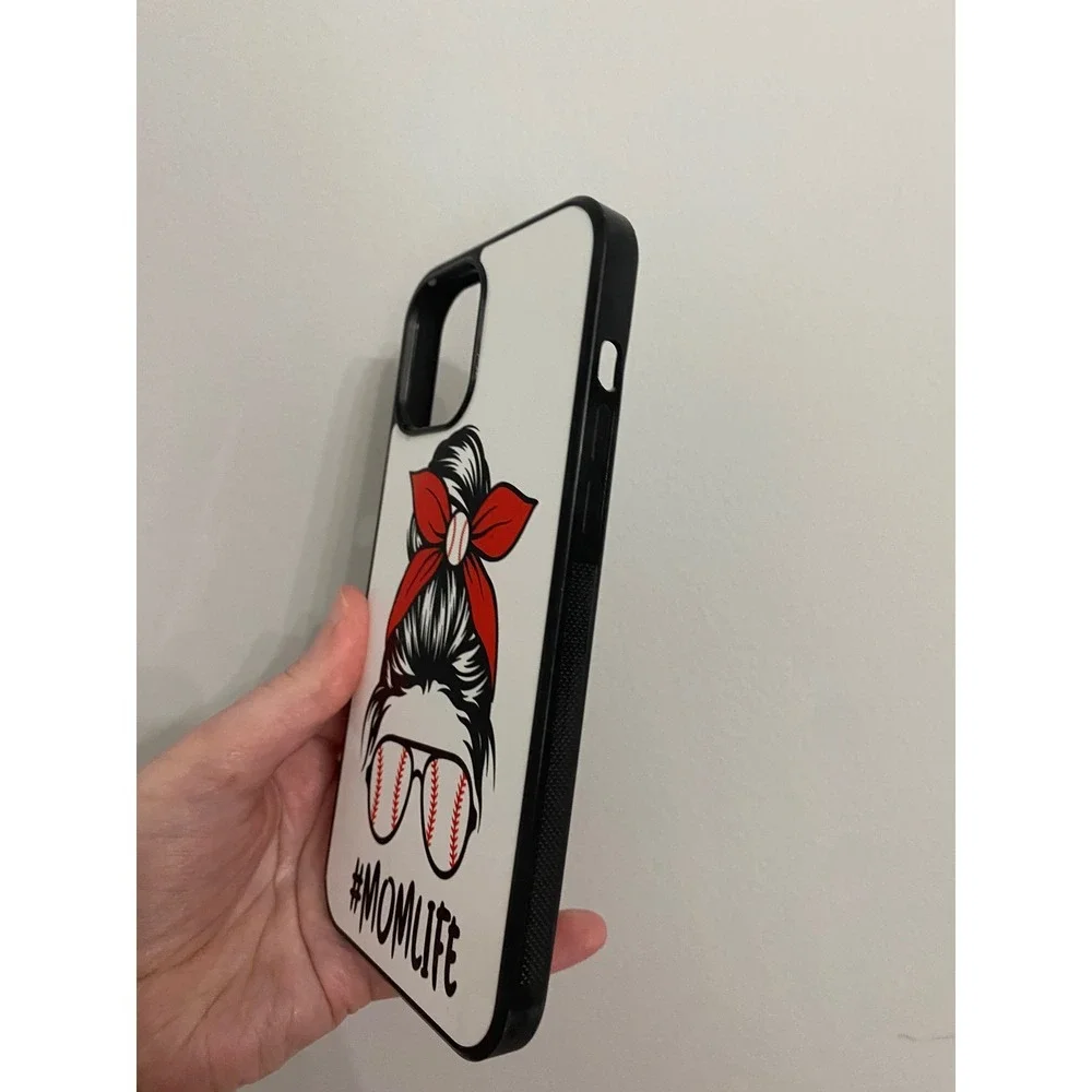 iPhone 12 Pro Max Case Womens White Baseball Mom Life Messy Bun Graphic Cover